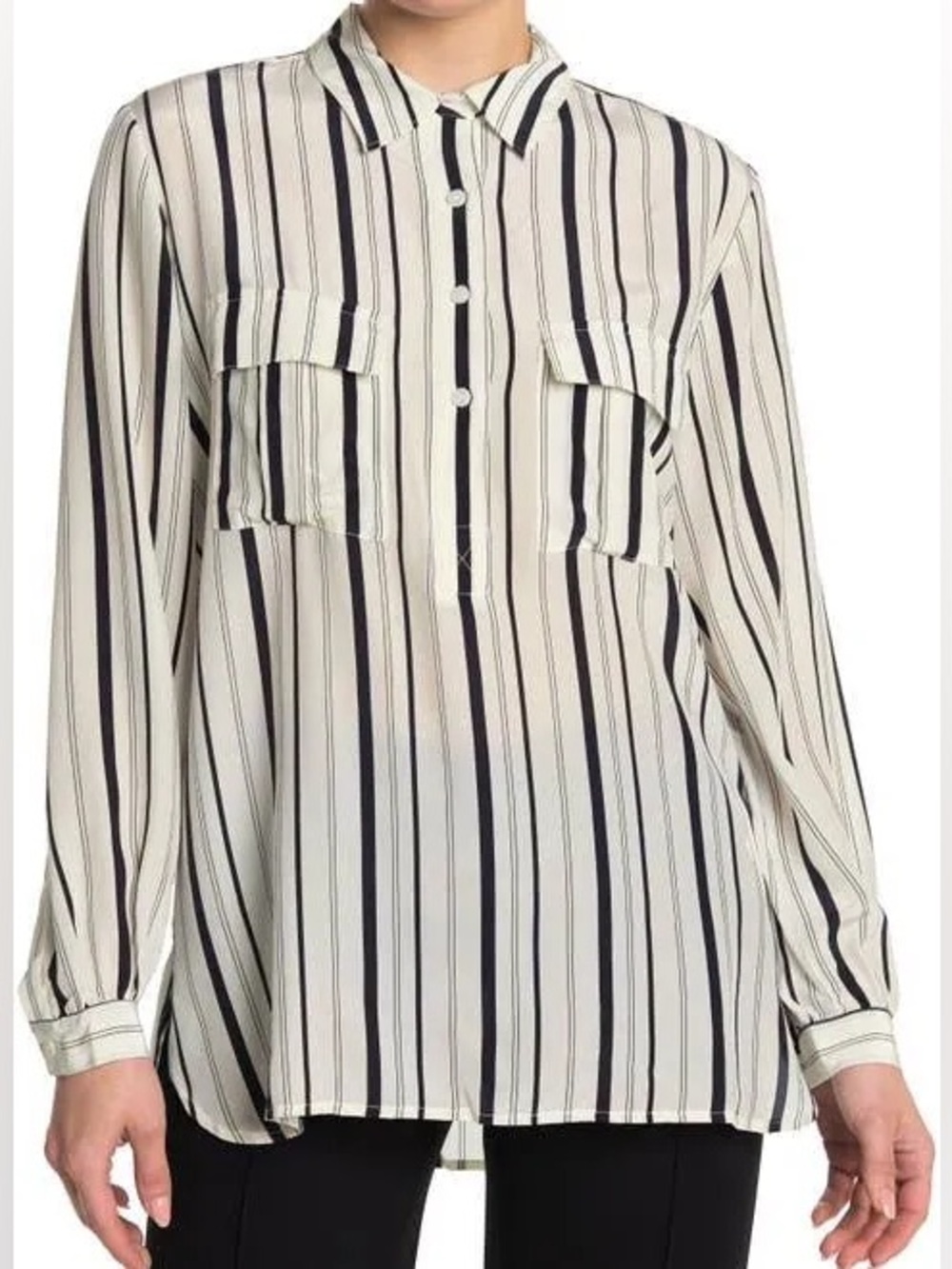 Club Monaco Vertical Stripe Button-Front Blouse in Cream & Black - 80% OFF MSRP!